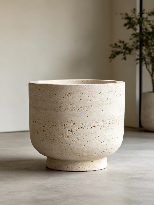 Minimalist Travertine Stone Cup Planter Minimalist Travertine Stone Cup Planter