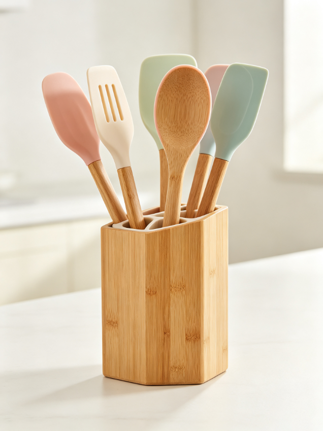 Silicone Cooking Utensils Set With Bamboo Storage Holder Silicone Cooking Utensils Set With Bamboo Storage Holder