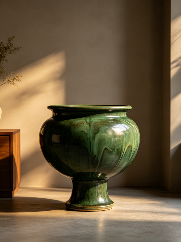 Pedestal Glazed Ceramic Decorative Planter
