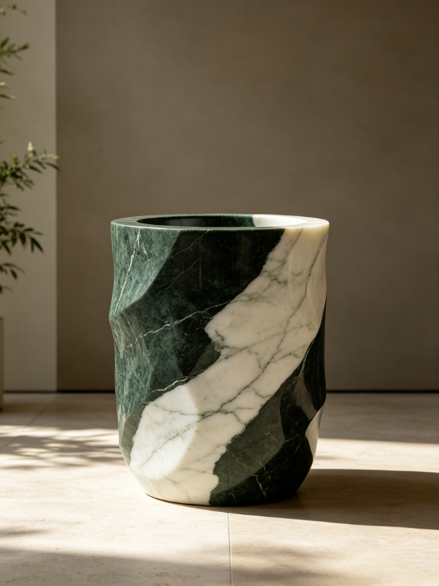 Modern Irregular Faceted Marble Planter Modern Irregular Faceted Marble Planter