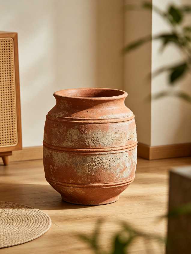 Rustic Weathered Terracotta Ring Groove Planter Rustic Weathered Terracotta Ring Groove Planter