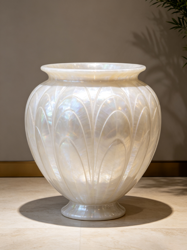 Elegant Pearlescent Carved Petal Relief Planter Elegant Pearlescent Carved Petal Relief Planter