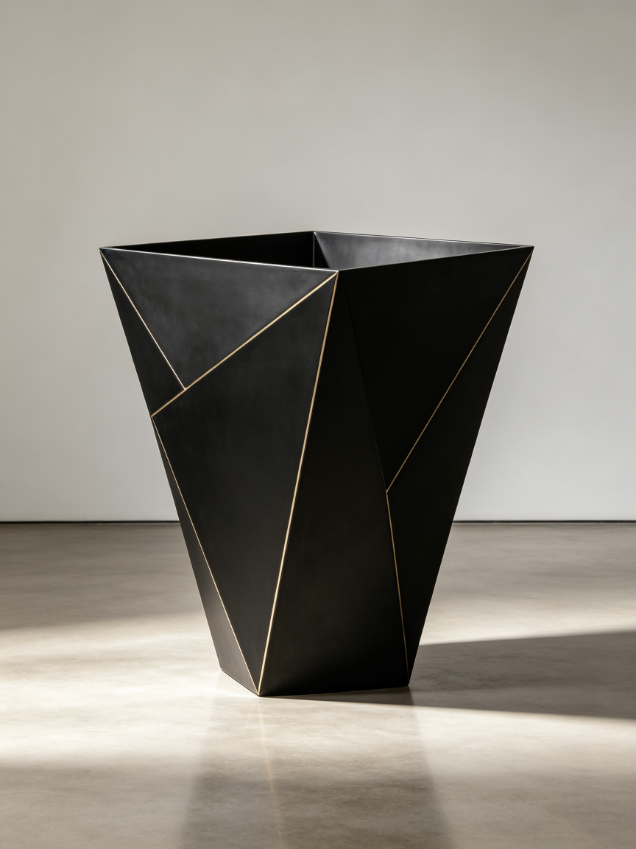 Modern Geometric Faceted Inlaid Metal Line Planter Modern Geometric Faceted Inlaid Metal Line Planter
