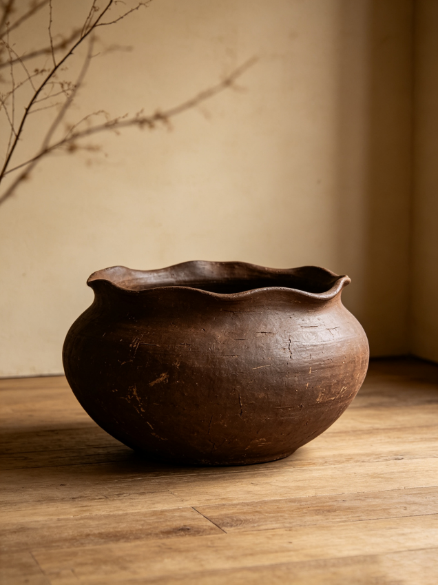 Handmade Wavy Rim Clay Pottery Planter Handmade Wavy Rim Clay Pottery Planter