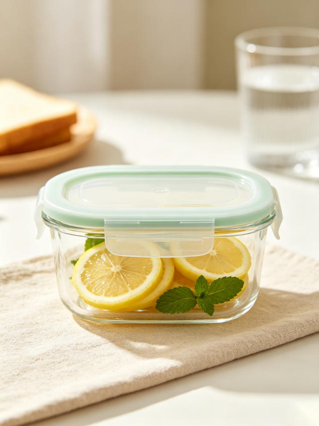 Rectangular Borosilicate Glass Food Storage Container with Airtight Lid